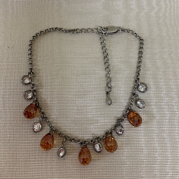Sterling Silver Chain with CZ and Orange Briolette Bracelet - Picture 4 of 7